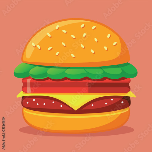 Delectable cartoon vector artwork of a cheeseburger. Cartoon icon of a burger with cheese.
