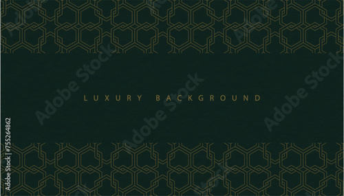 Luxury background design, with paper texture and gold simple line pattern. on green background.