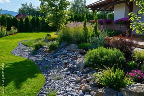 Wallpaper Mural Manicured garden with pebble path and greenery Torontodigital.ca