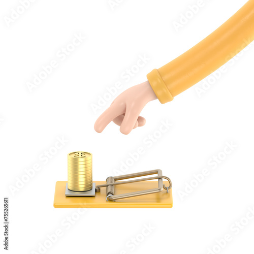 Transparent Backgrounds Mock-up. Businessman hand try to pick money from mousetrap,Supports PNG files with transparent backgrounds.
 photo