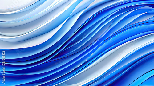 Abstract digital art depicting flowing blue and white ribbons with a glossy wavelike appearance on a light background