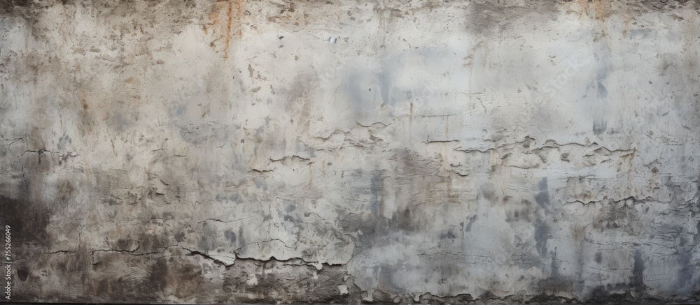 Obraz premium This black and white closeup showcases the texture and details of an old concrete wall. The rough surface and cracks are prominent, adding character to the wall.