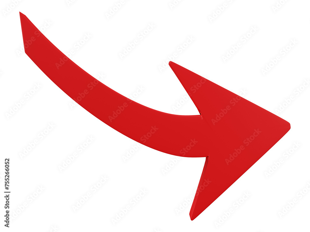 Red Arrow pointing isolated on transparent background. 3D Render. Red Arrow pointing isolated on transparent background. 3D Render.