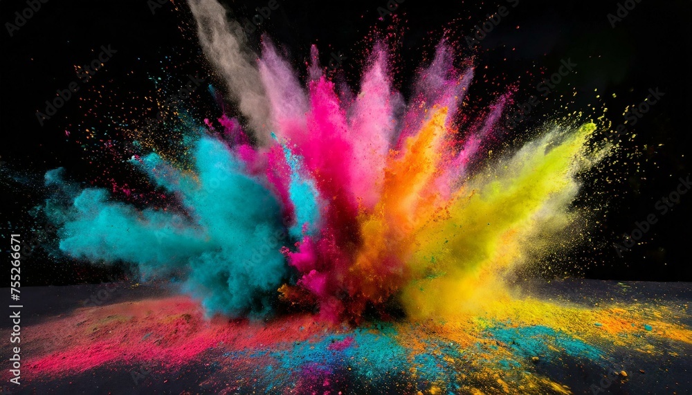 Color explosion with smoke and dust