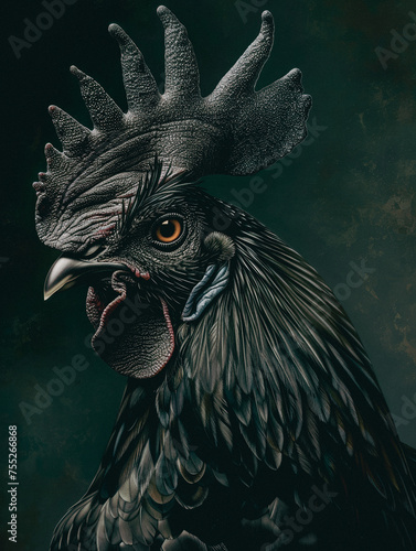 An extreme close-up of a fully black rooster against a black background 🖤🐓 © Elzerl