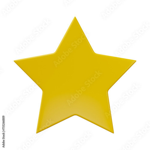 3D Yellow star isolated on transparent background.