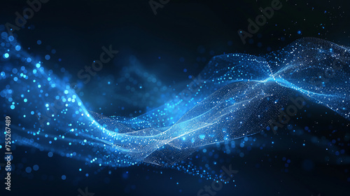 Bright wave abstract background of blue glowing energy particles and lines