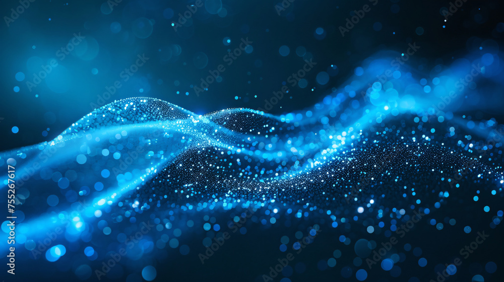 Bright wave abstract background of blue glowing energy particles and lines Bright wave abstract background of blue glowing energy particles and lines