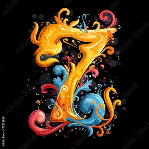 image of the number 7 in color and with ornaments.