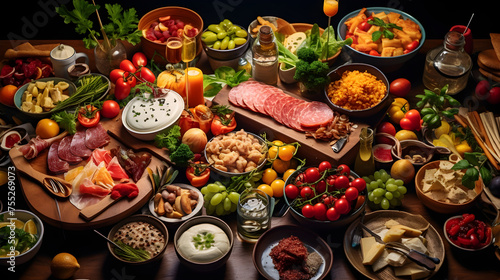 A Mesmerizing Bird's Eye View of a Table Laden with International Cuisines