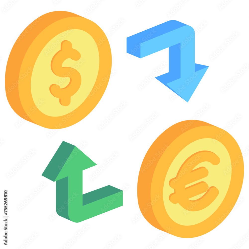 Exchange isometric icon, related to market and economy theme. use for modern concept, UI or UX kit, app, and web development, Exchange isometric icon, related to market and economy theme. use for modern concept, UI or UX kit, app, and web development,