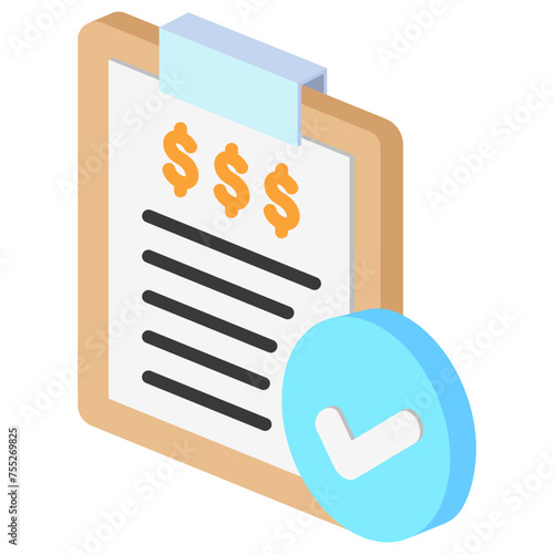 Check Mark isometric icon, related to market and economy theme. use for modern concept, UI or UX kit, app, and web development,