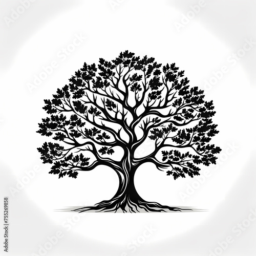 illustration of oak tree, suitable for vintage logo element photo