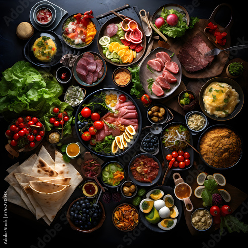 A Mesmerizing Bird's Eye View of a Table Laden with International Cuisines