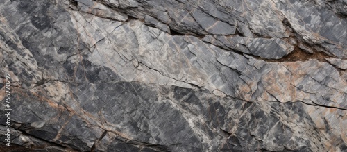 A detailed close-up view of a rock wall featuring a striking black and white pattern. The intricate design and texture of the rocks create a visually captivating display.