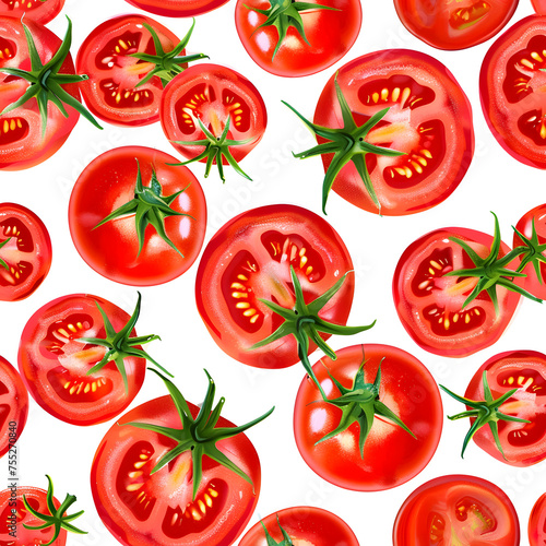 Red tomatoes repeat seamless pattern on white background.