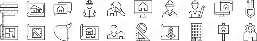Set of line icons of building. Editable stroke. Simple outline sign for web sites, newspapers, articles book Set of line icons of building. Editable stroke. Simple outline sign for web sites, newspapers, articles book