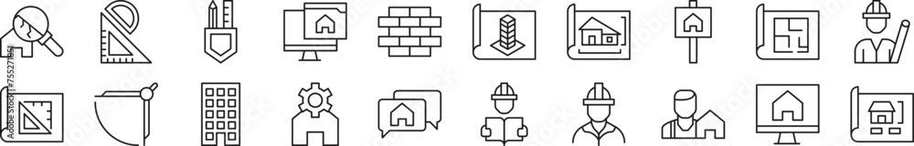 Collection of thin line icons of building. Editable stroke. Simple linear illustration for web sites, newspapers, articles book Collection of thin line icons of building. Editable stroke. Simple linear illustration for web sites, newspapers, articles book