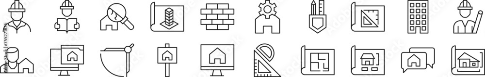 Building linear vector icons collection. Editable stroke. Simple linear illustration for web sites, newspapers, articles book