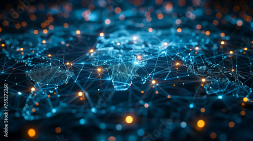 Abstract Network Connections with Luminous Dots and Lines