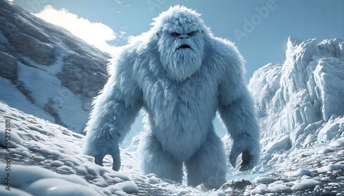 Glacial yeti description the glacial yeti is a towering ice creature that glistens with frost in 4K detail, watch as ice crystals form and shatter realistically as it moves through its frigid habitat.