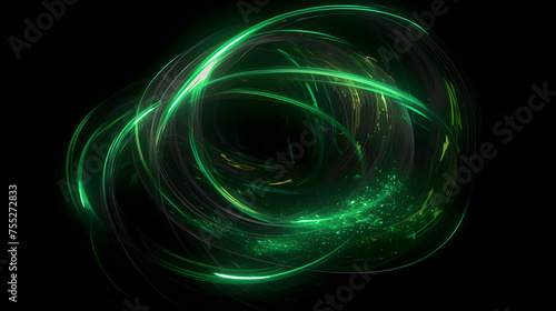 Digital technology green glowing glass swirl geometry horizontal poster web page PPT background