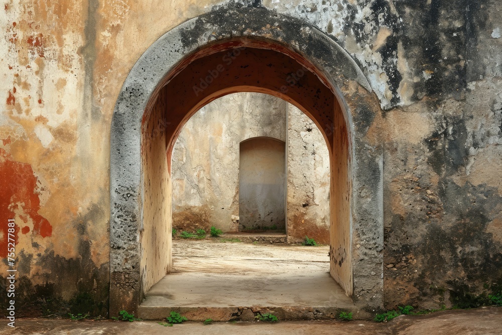 architectural photograph of a semicircular arch in a village .