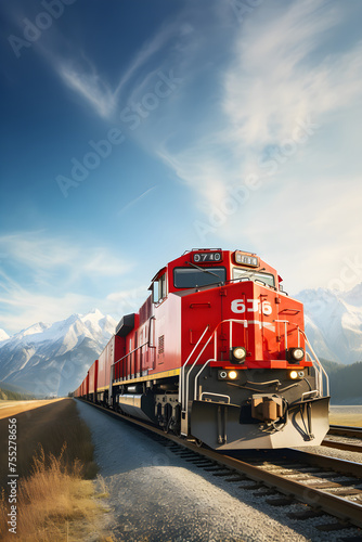Captivating Image of a CP Rail Freight Train Cutting across Serene Natural Landscape.