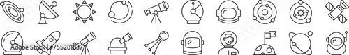 Pack of linear symbols of astronaut. Editable stroke. Linear symbol for web sites, newspapers, articles book
