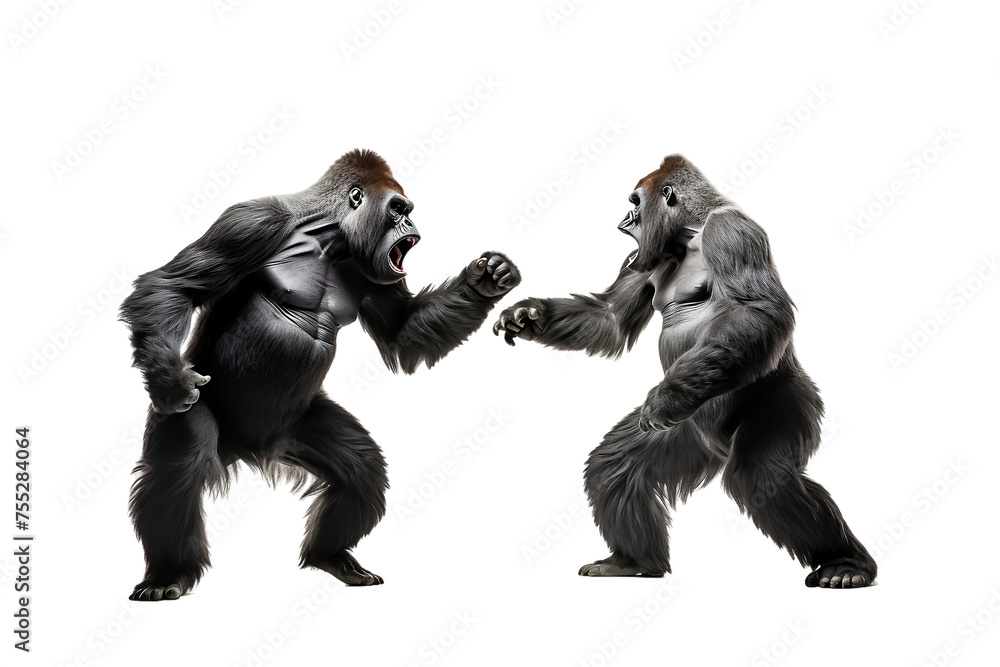 Majestic gorillas assert dominance with powerful postures. realistic portrait isolated on PNG - obrazy, fototapety, plakaty 