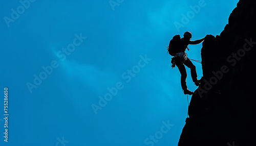 the silhouette of a climber climbing a steep mountain, symbolizes the process and hard work in achieving the target.