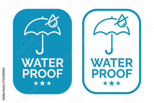Set waterproof badge vector for product. Collection of water resistant signs. Water protection, liquid proof protection. Shield with water drop. Anti wetting material, surface protection.