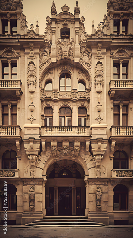 Vintage Sepia-toned Majesty: A Glimpse into Czech Architectural Heritage