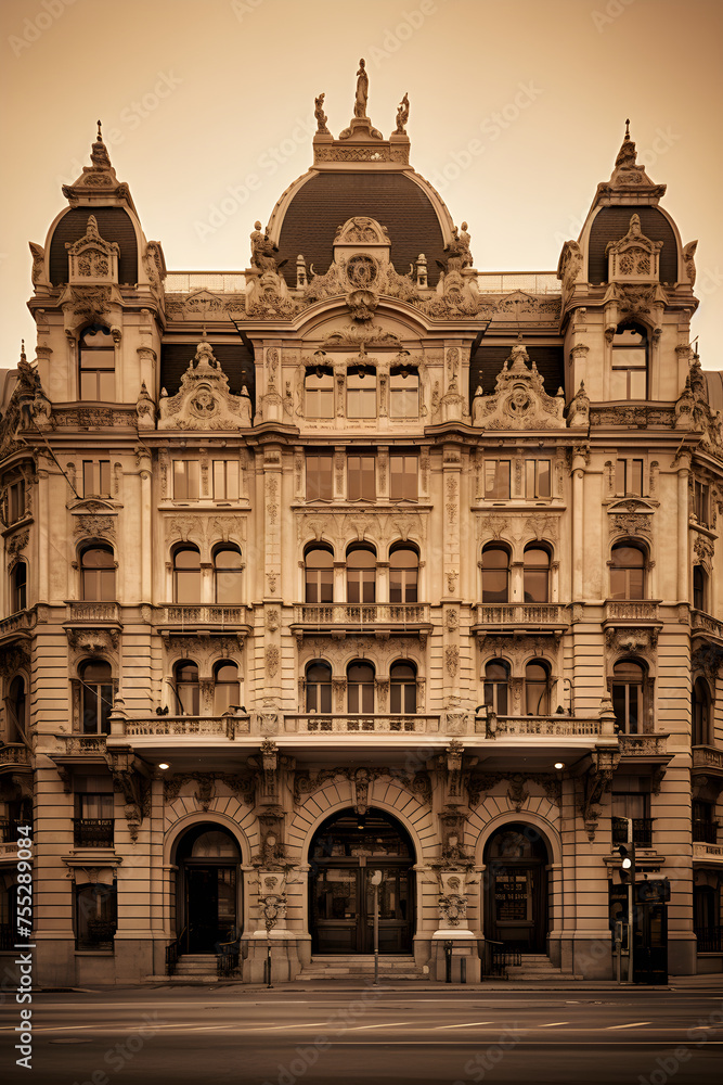 Vintage Sepia-toned Majesty: A Glimpse into Czech Architectural Heritage