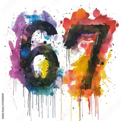 Watercolor Art of Number Six and Seven