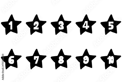 手書きの星と1から10の数字のイラストアイコンのセット