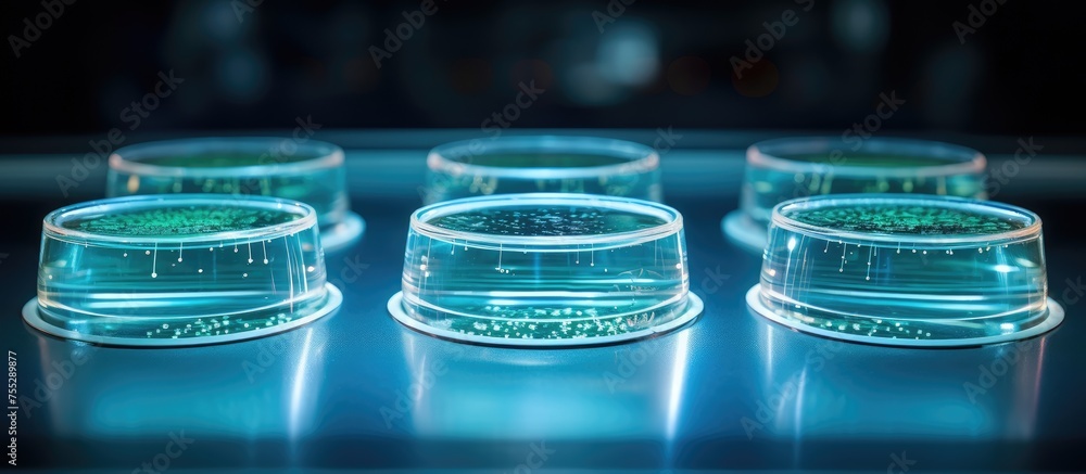 A group of three empty glass Petri dishes is placed on top of a ...