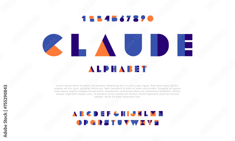 Claude creative geometric modern urban alphabet font. Digital abstract futuristic, fashion, sport, minimal technology typography. Simple numeric vector illustration