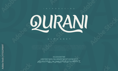 Qurani premium luxury arabic alphabet letters and numbers. Elegant islamic  typography ramadan wedding serif font decorative vintage. Creative vector illustration photo