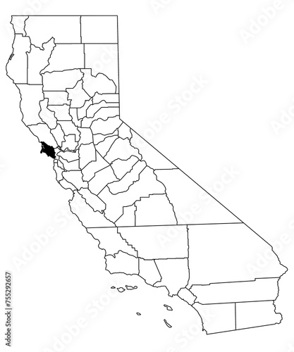 Map of Marine County in California state on white background. single County map highlighted by black colour on California map. UNITED STATES, US photo