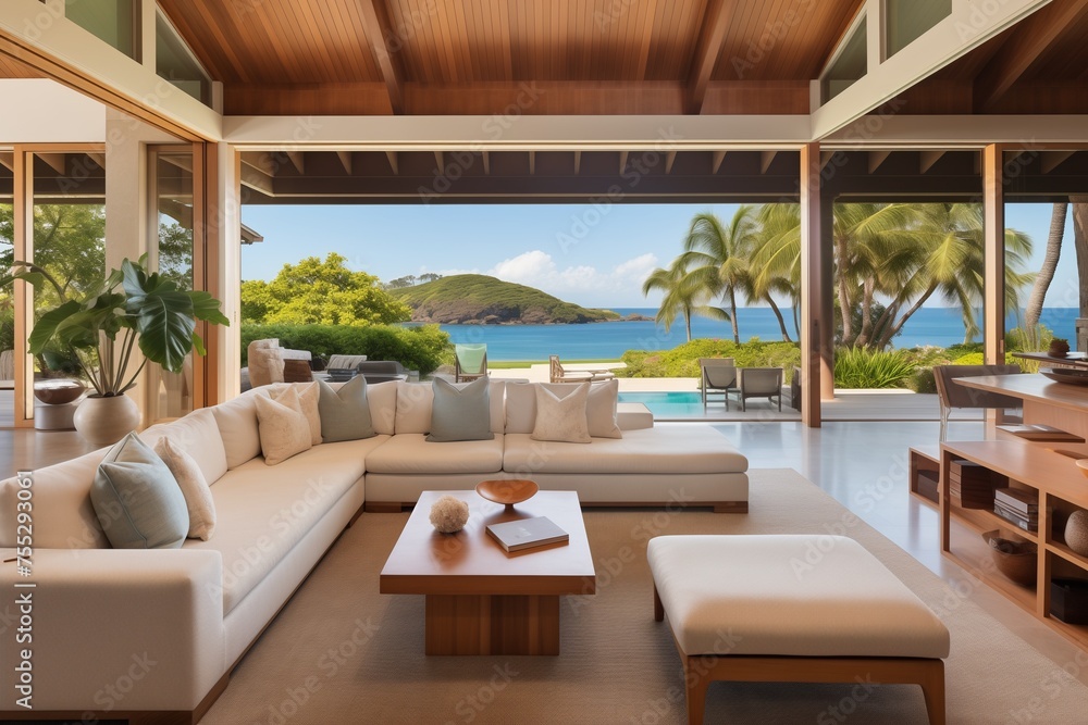 Living room of a house by a tropical beach Living room of a house by a tropical beach