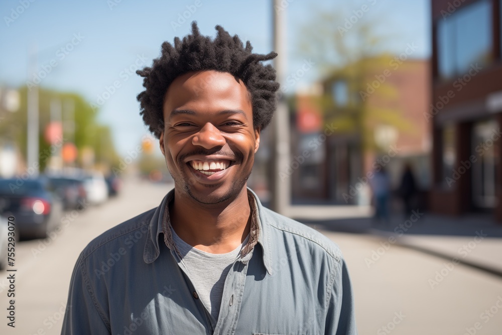 Black African American man smiling happy on a street Black African American man smiling happy on a street