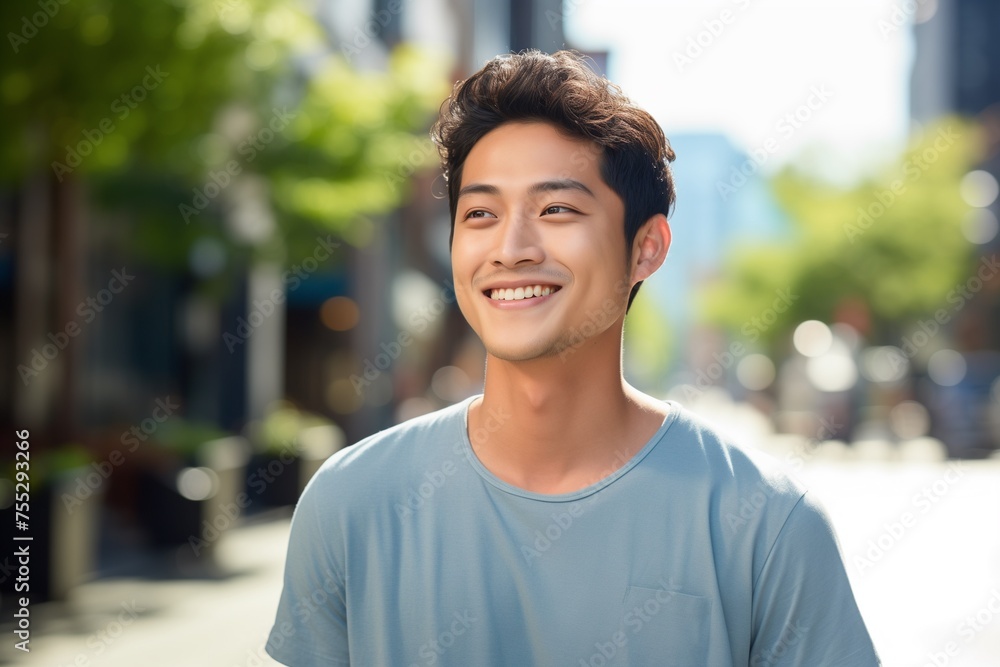 Asian man smiling happy on a street Asian man smiling happy on a street