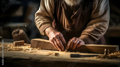 Carpenter crafting with a chisel