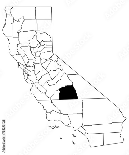 Map of tulare County in California state on white background. single County map highlighted by black colour on California map. UNITED STATES, US photo