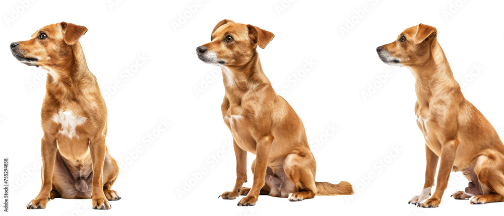 A golden dog shown in alert, sitting, and profile poses with the face obscured, focusing on body language and coat A golden dog shown in alert, sitting, and profile poses with the face obscured, focusing on body language and coat