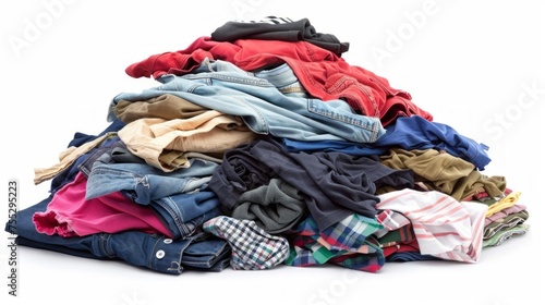 A large, chaotic pile of assorted colorful clothes highlighting fashion variety and consumerism.