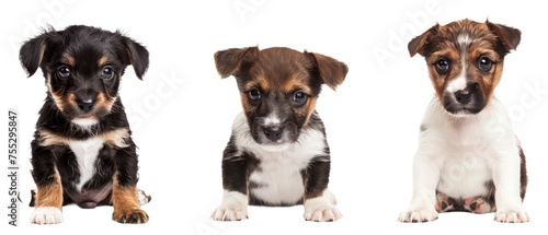 A lovable puppy sits calmly, its soulful eyes exuding innocence and begging for a cuddle