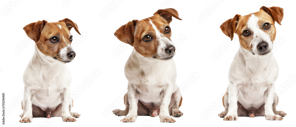 A Jack Russell Terrier with keen eyes and a sharp expression poses against a stark white background A Jack Russell Terrier with keen eyes and a sharp expression poses against a stark white background