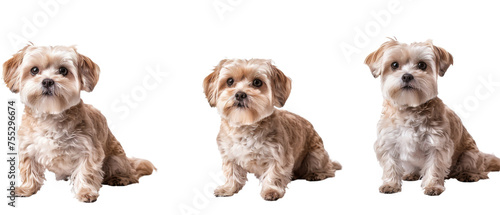 Three adorable Shih Tzu dogs sitting in profile view isolated on a white background, showcasing different angles of the breed © Daniel